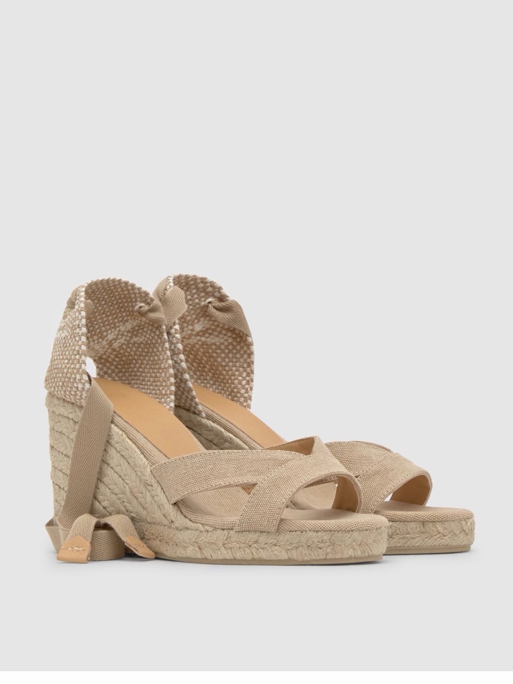 Castaner Natural Canvas Espadrille Wedge Sandals with Ankle Tie